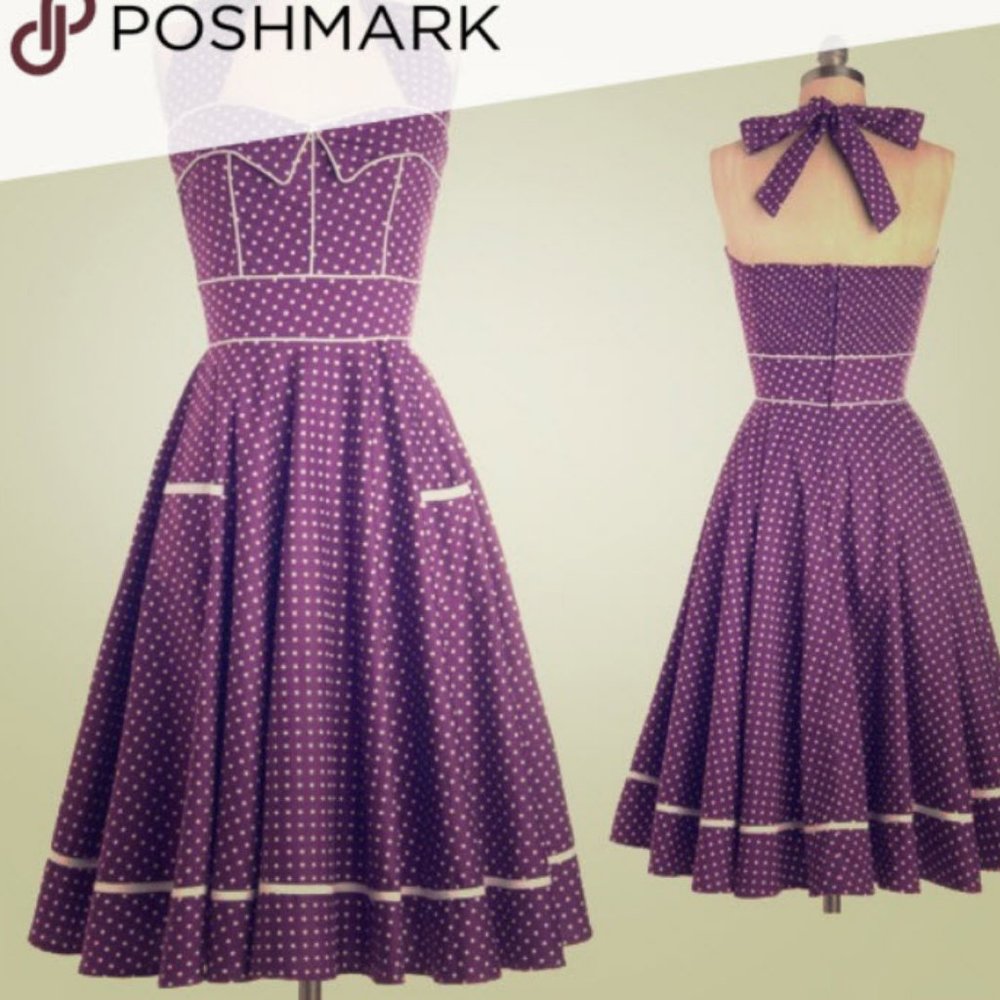 Hell Bunny Vixen NEW Dress Purple Polka Dot Rockabilly 50 Swing Pin-Up Retro MED